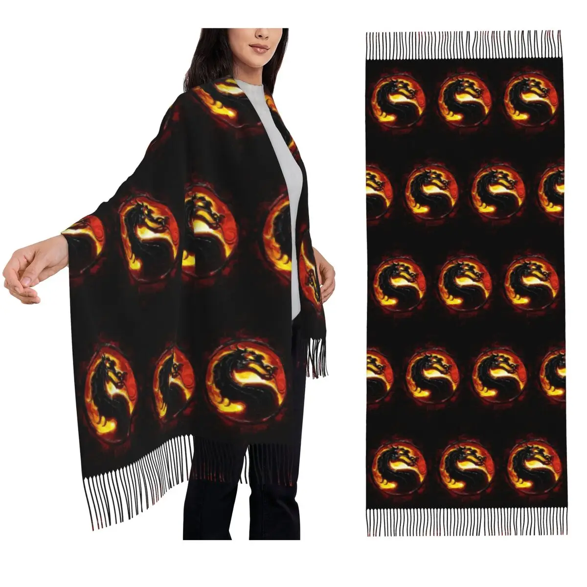 

Mortal Kombat Scarf Tassel Scarves Women Soft Warm Shawls and Wraps Long Fall Winter Shawl Wrap