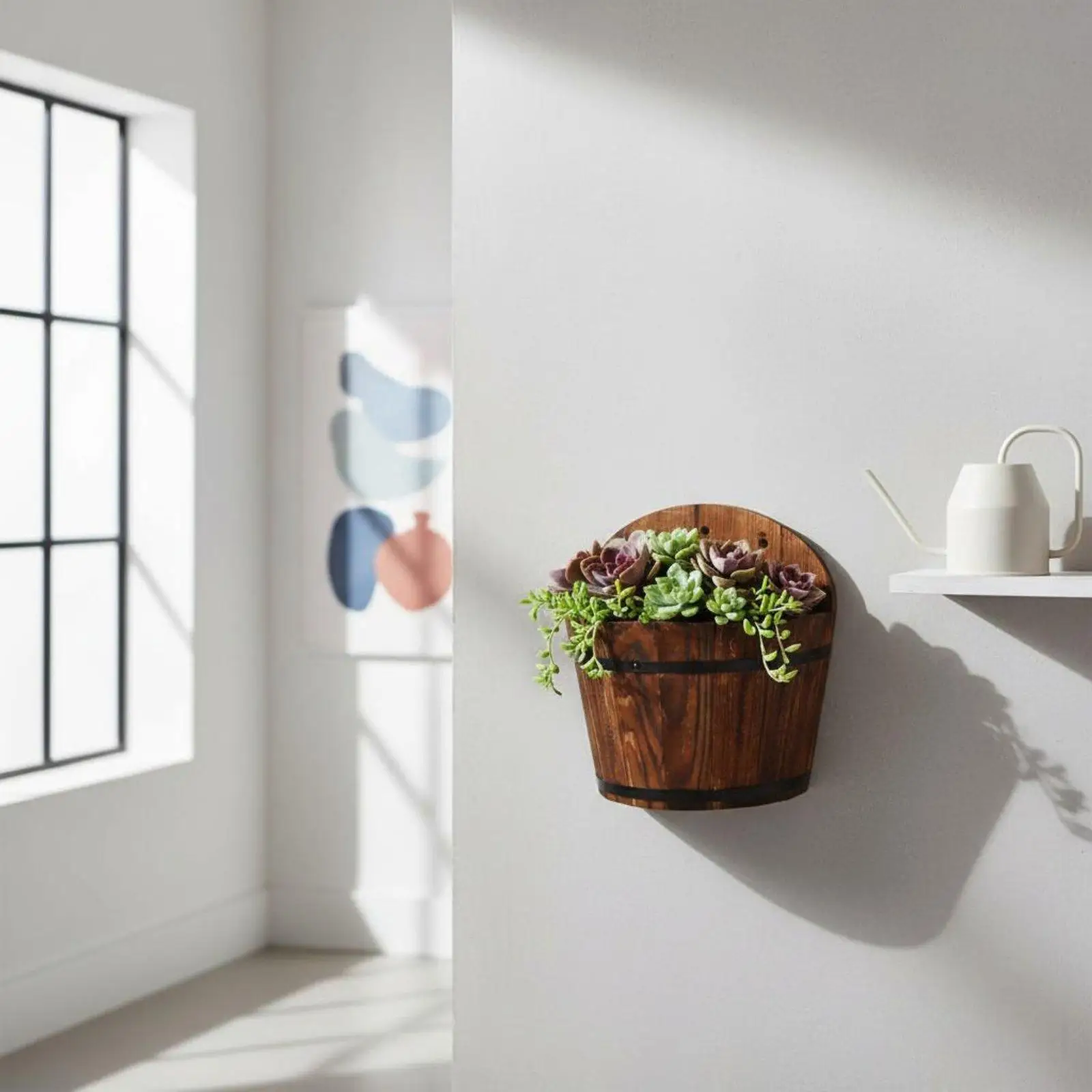 Hanging Flower Pot Wooden Wall-mounted Planter Half-barrel Design Decorative Balcony Planter for Vertical Garden Setup