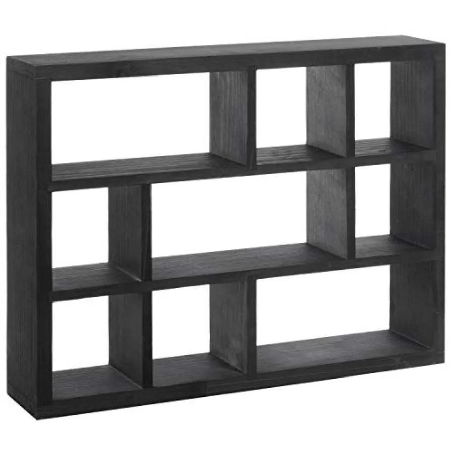 

9 Compartment Vintage Solid Wood Shadow Box, Wall Mountable Curio Display Case, Freestanding or Floating Shelf for Collectible