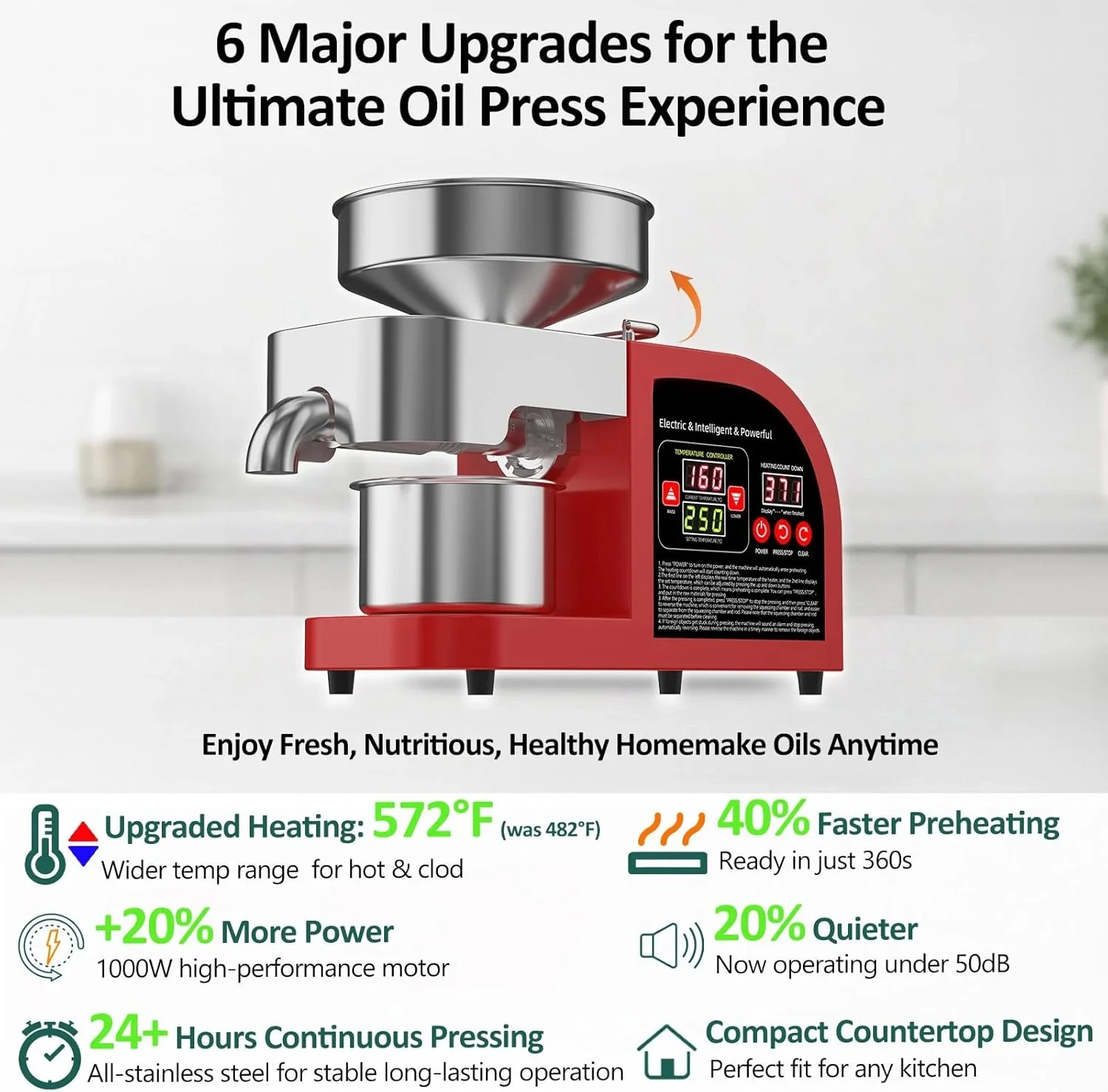 Professional 2-in-1 Oil Press Machine, 304 Stainless Steel Household & Commercial Oil Expeller, for Almond/Sunflower/Olive