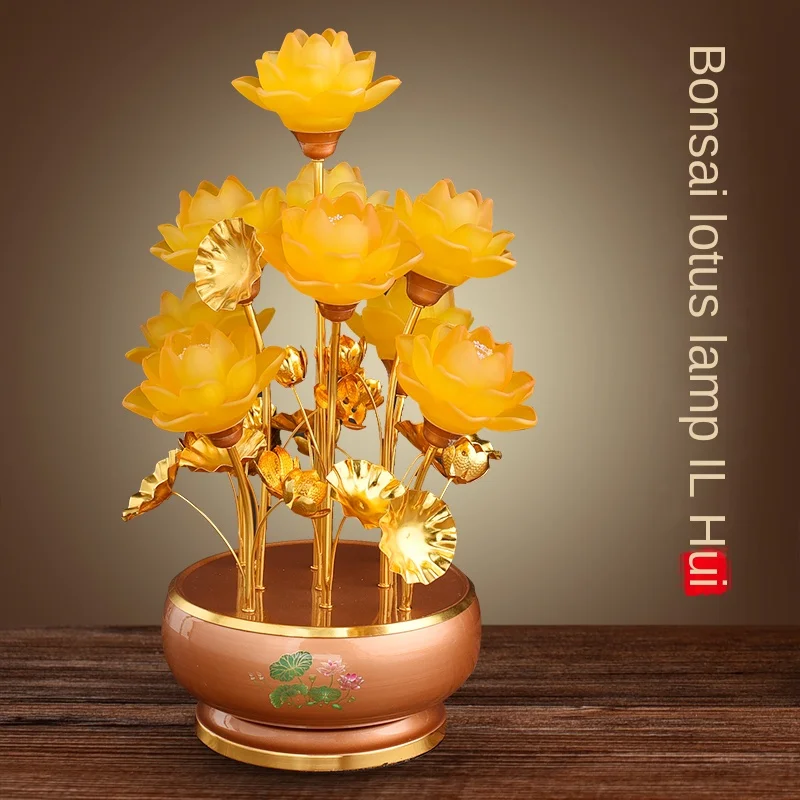 Glass Led Nine Products Lotus Lamp Lamp for Buddha Worship Buddha Lamp Buddha's Sanctuary Lamp Buddha Worship Plug-in Guanyin