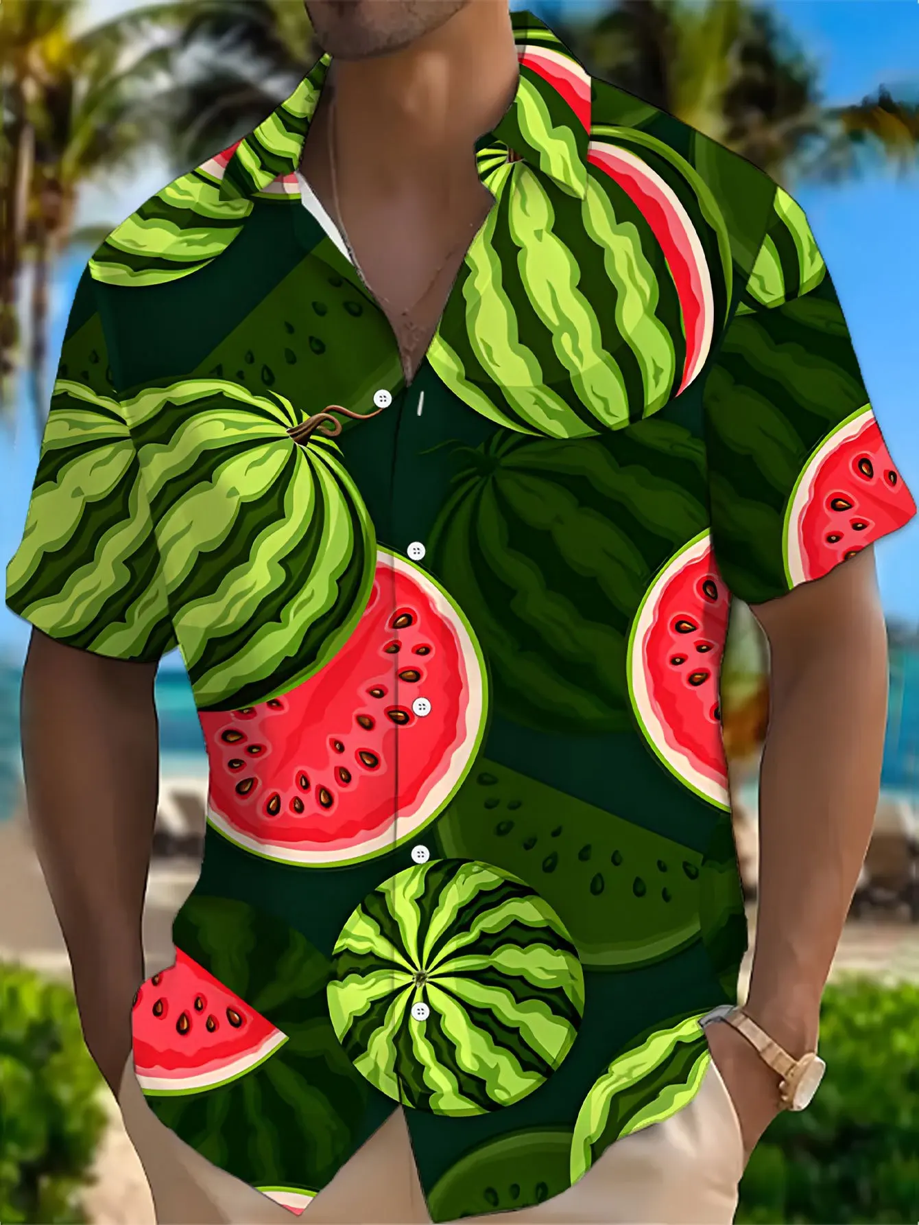 Hawaiian Style Fresh Coconut Print Men's Short-sleeved Fashion Shirt Men's Summer Outdoor Vacation Fashion Short-sleeved Shirt