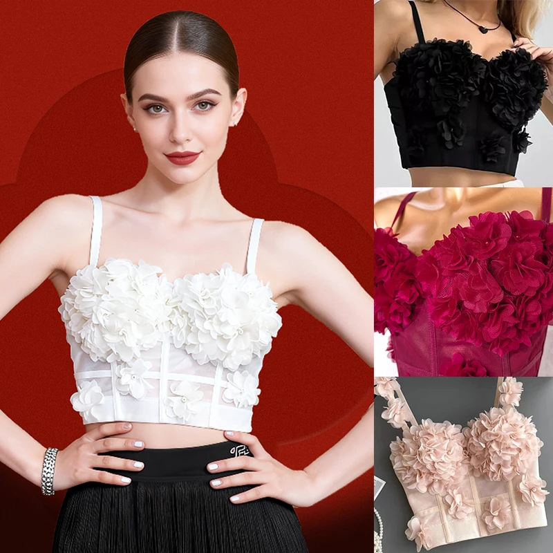 

Топ для латиноамериканских танцев 2026 года для тренировок, женский, с цветочным принтом, на бретельках, для взрослых, для танцевальних занятий чача, румба, сальса, черный, розовый, белый, VDL5069