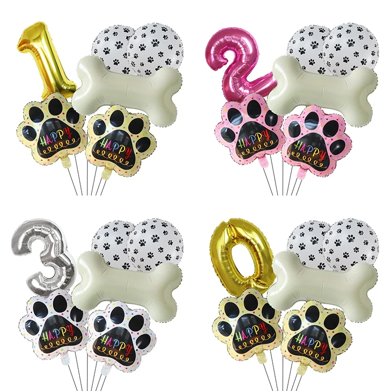 6pcs Pets Dog Paw Bone foil Balloons Let\'s Pawty balloon Party Supplies Paws Prints Balloons Dog Birthday Party Decorations