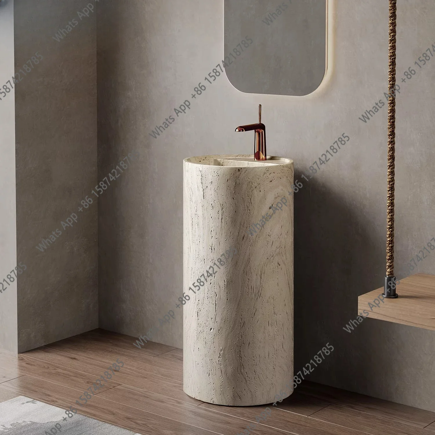 X30 Medieval Bathroom Cabinet Sink Designer White Travertine Column Basin Integrated Floor-standing Personalized Art Washbasin