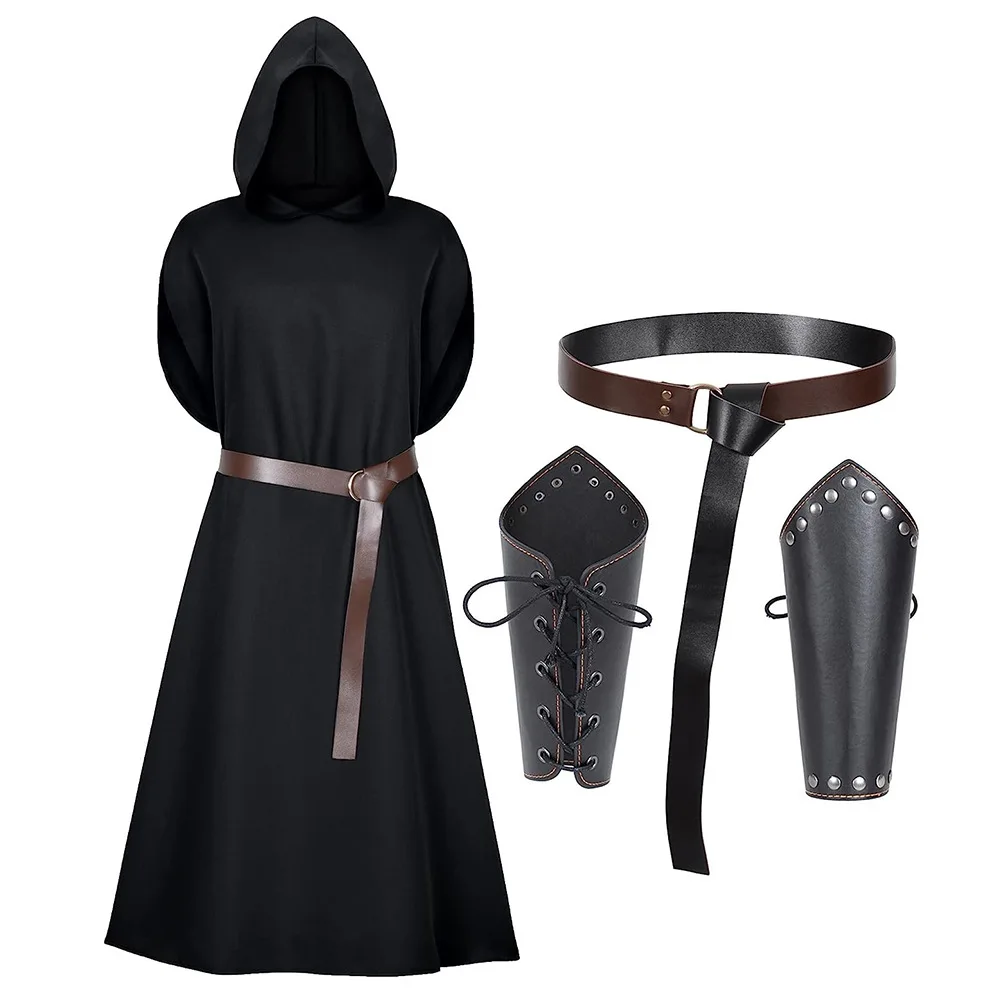 

Medieval Men Tunic Hooded Robe Cloak Knight Cosplay Costume Wizard Vampire Robe Cloak Cape Monk Fancy Halloween