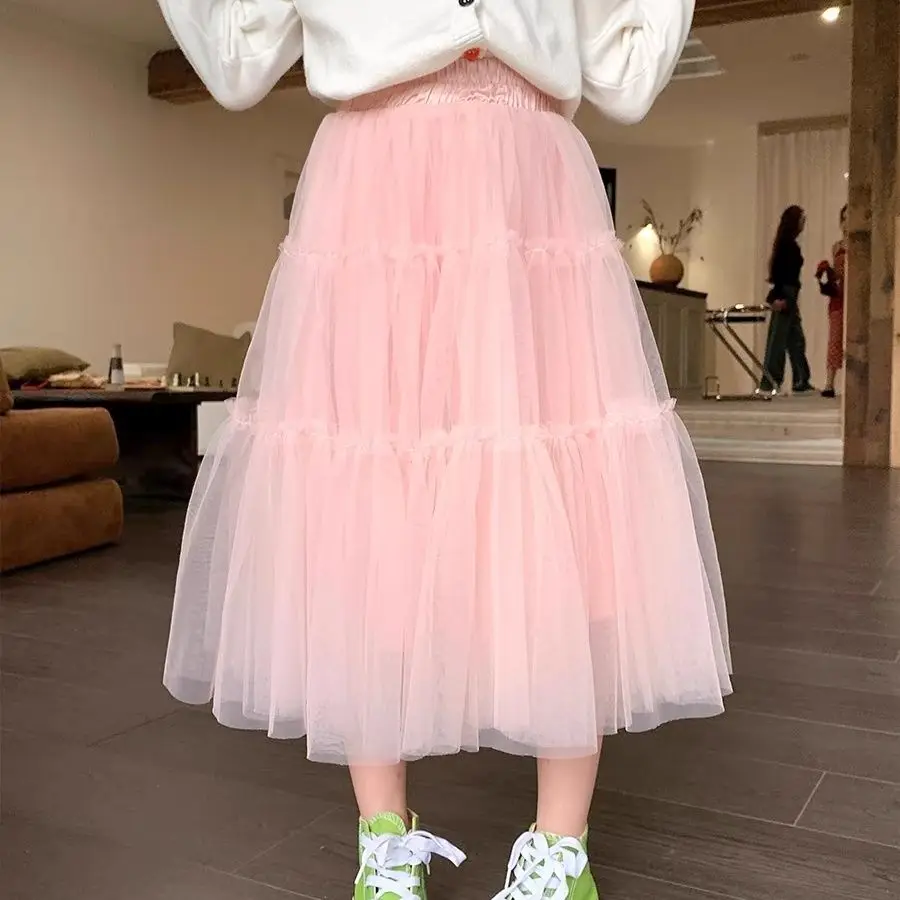 Girl's Spring Summer Lace Tiered Skirt New Stylish Net Half Skirt for Kids Lightweight Summer Dress with 3 Layer Ruffle Design
