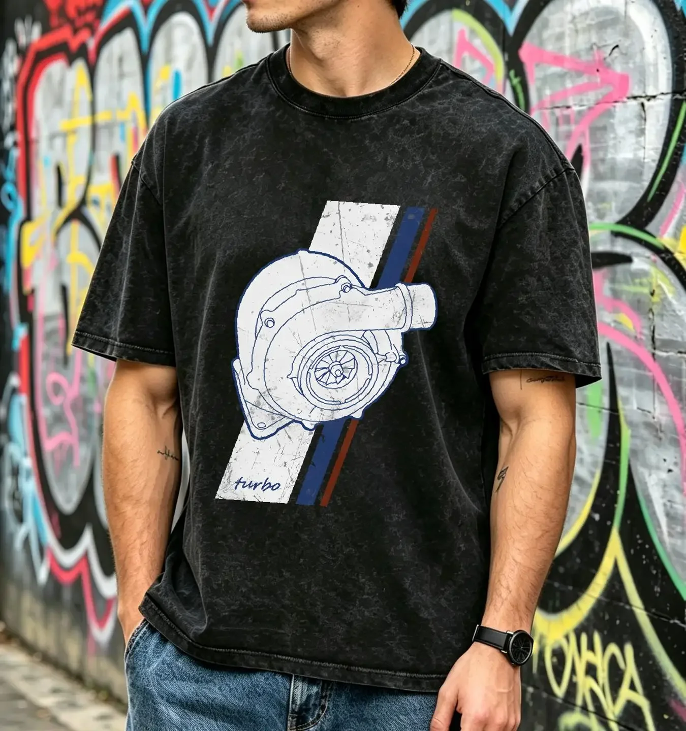 washed T Shirt Automotive Turbo Engine Sports Car Mechanic long or short sleeves vintage Washed Stylish Comfortable homme