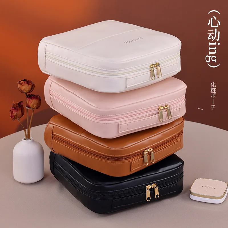 PU leather waterproof large-capacity makeup brush, multi-functional large-capacity foldable, portable and upright makeup bag
