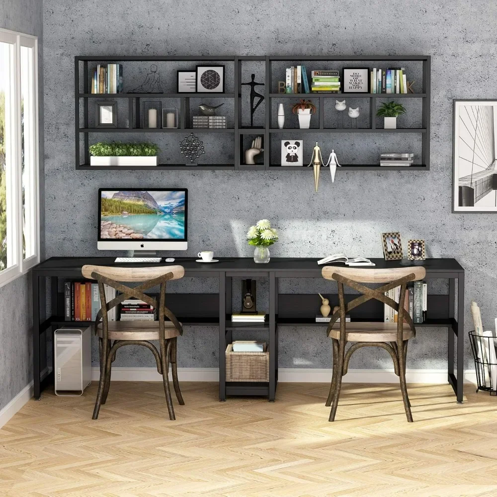 Double desk with bookshelves, computer desk, exquisite simple and stylish workstation, multi-locker, computer office