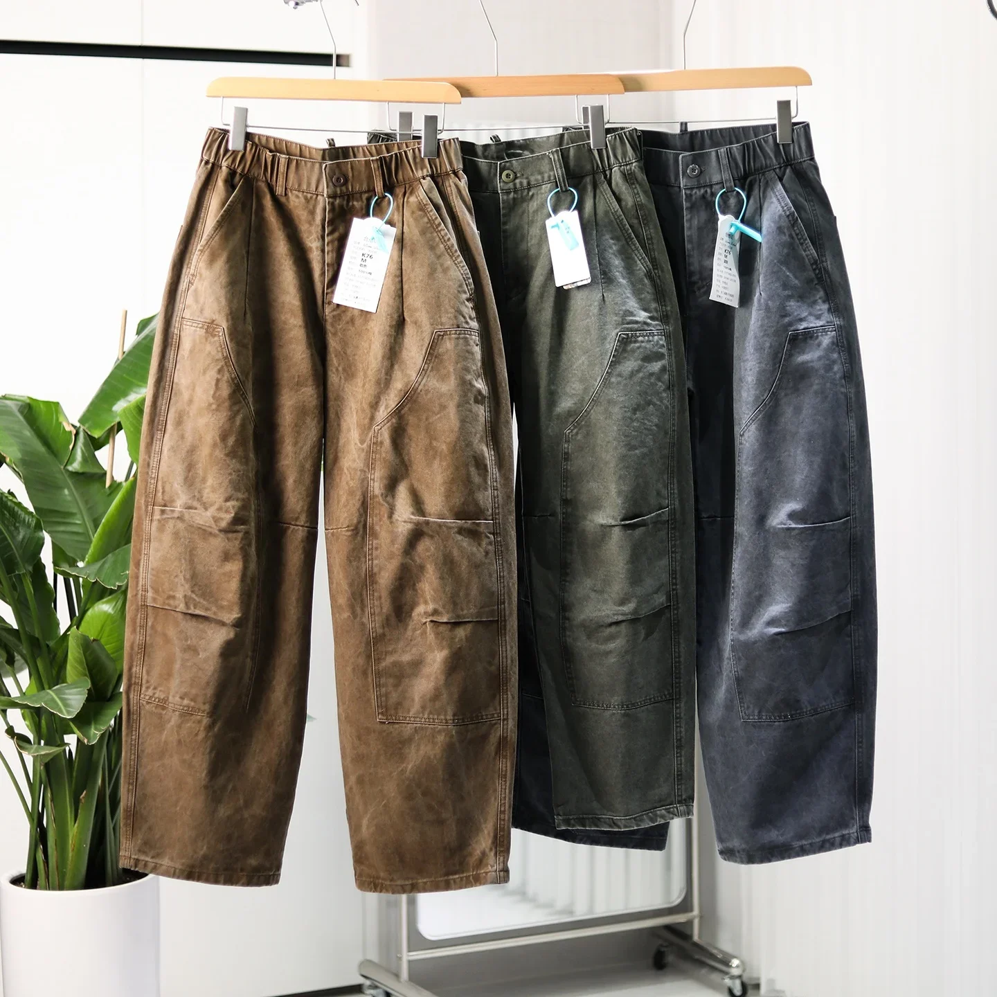 Heavyweight Pure Cotton Men's Loose Straight Leg Retro Loggers Casual Pants 3D Tailoring Spring New Style Comfortable Fit