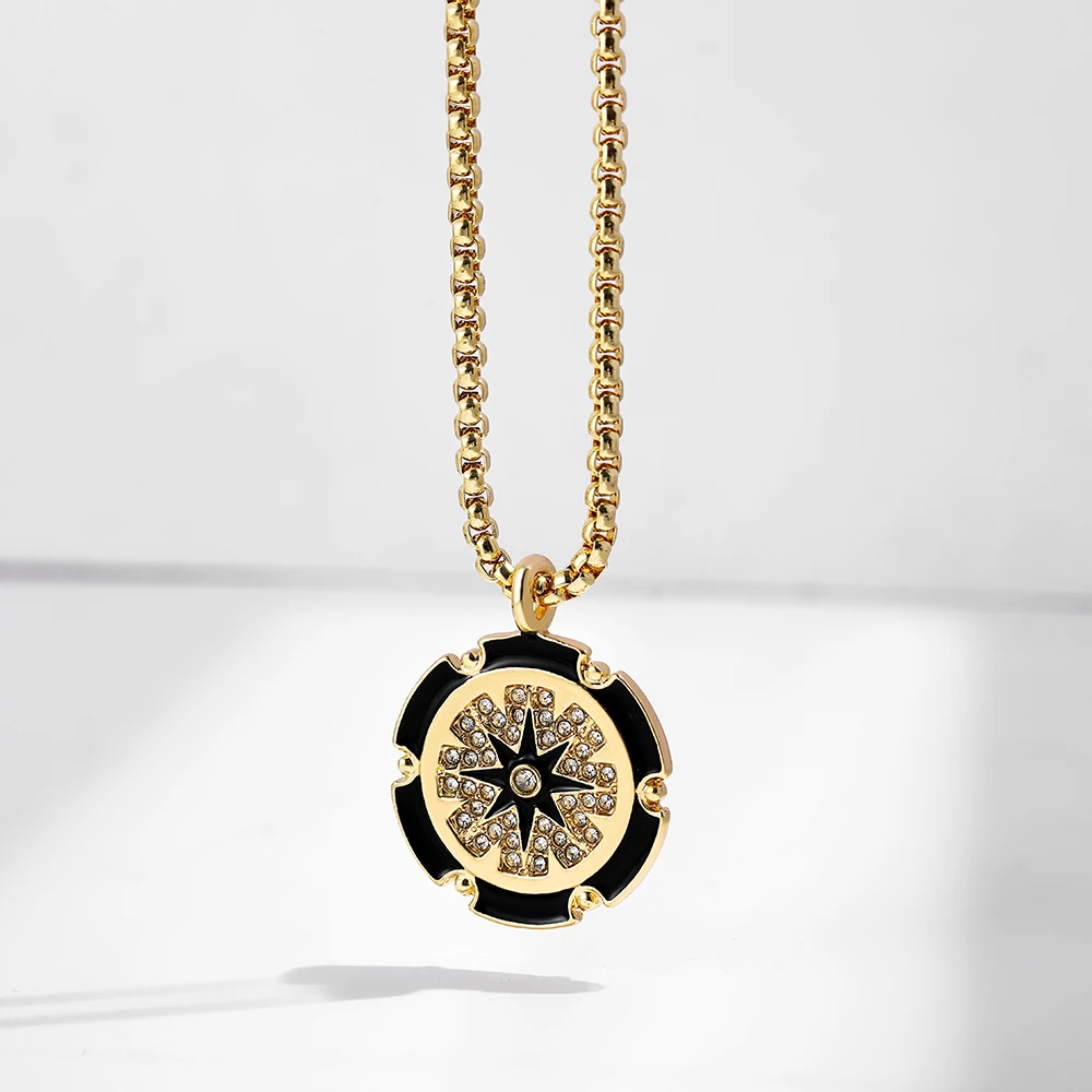 Cute Eyes Heart Palm Zodiac Signs Necklace For Women Double Sided Enamel Star Pendant Collar Gold Color Stainless Steel_maomaolike.com