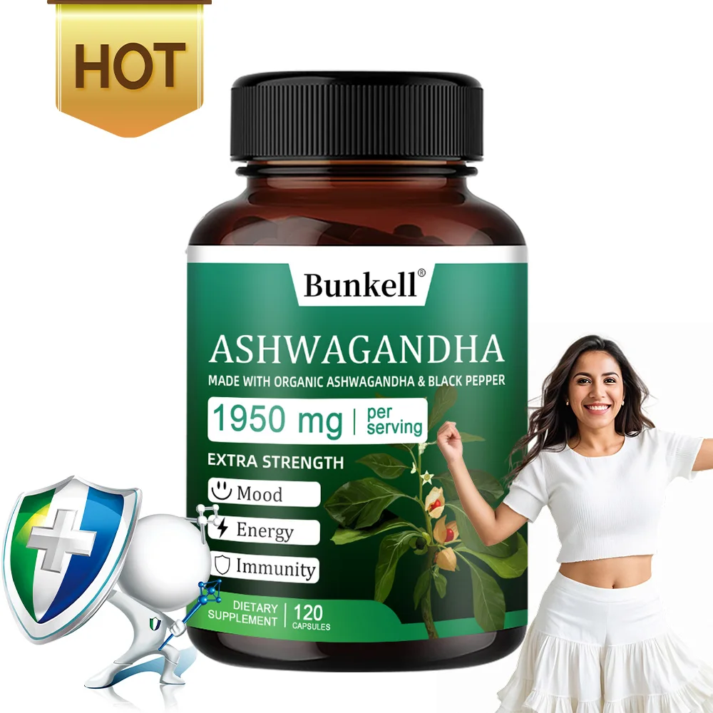 1950 Mg Ashwagandha Veggie Caps with Black Pepper - Helps Improve Mood, Reduce Stress, Boost Brain and Memory