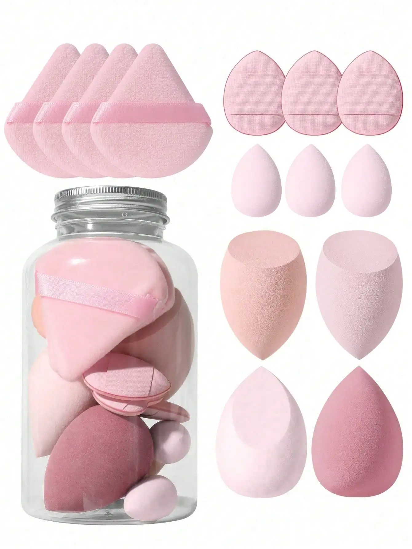 

14pcs Makeup Sponges With Storage Container, 4 Makeup Blenders & 3 Mini Makeup Blenders & 4 Powder Puffs & 3 Mini Finger Air Cushion Puffs, Foundation Mixing Beauty Sponges For Liquid, Cream And Powder, Multi-Color Makeup Sponges, Latex-Free Wet And Dry F