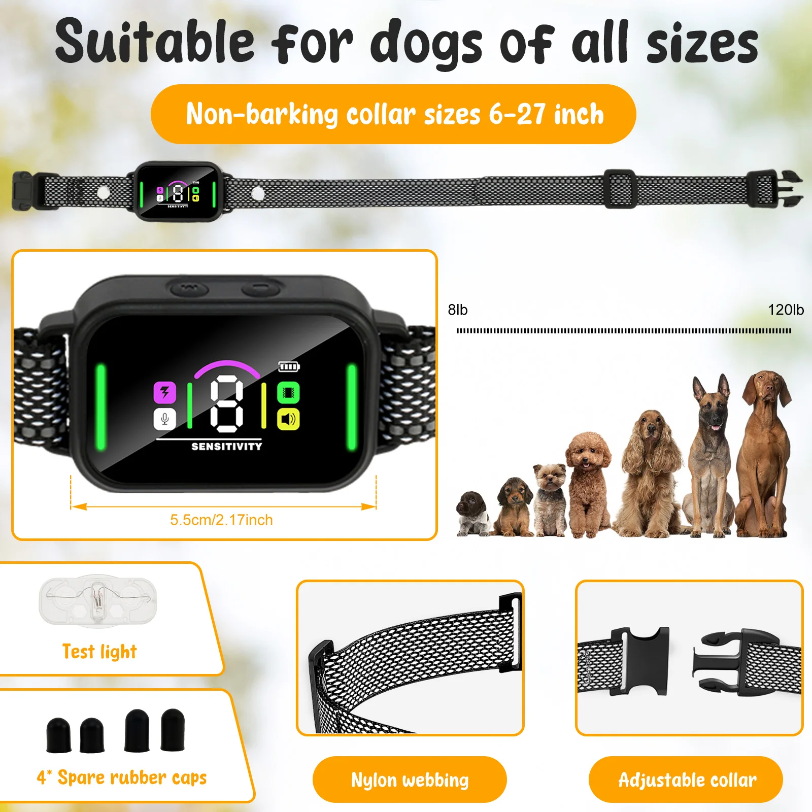 Pet Dog Anti Barking Device Bark Collar IP67 Waterproof Stop Barking Vibration Ultrasonic Dogs Training 4 Adjustable Modes USB