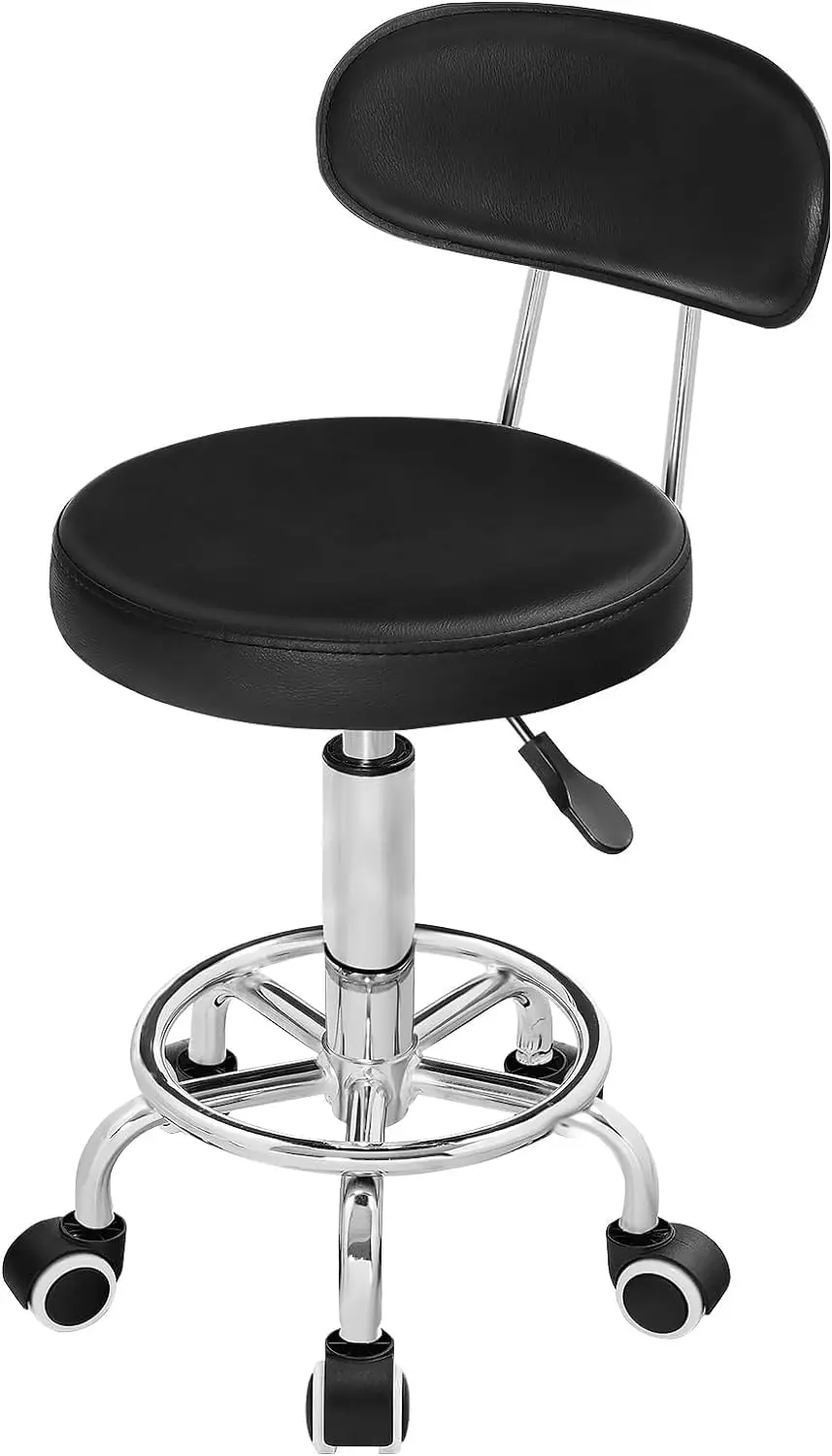 

Adjustable Rolling Stool, 360° Rotating Drafting Chair for Office, Salon, and Home Use in Black