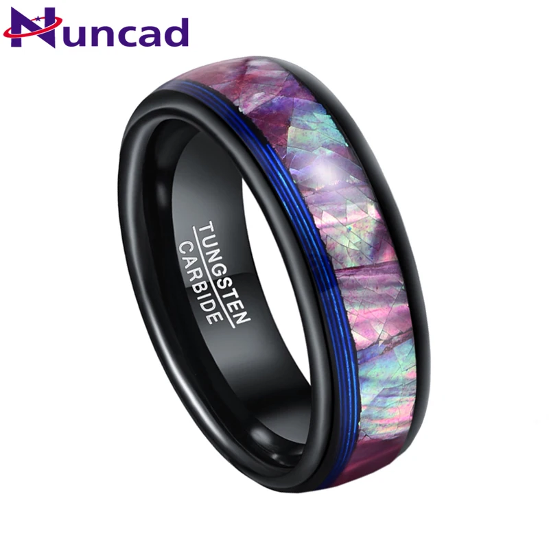 

NUNCAD 8mm Tungsten Carbide Steel Ring Black Plating Purple Shell Blue Guitar String For Men's Party Rings Jewelry Dropshipping