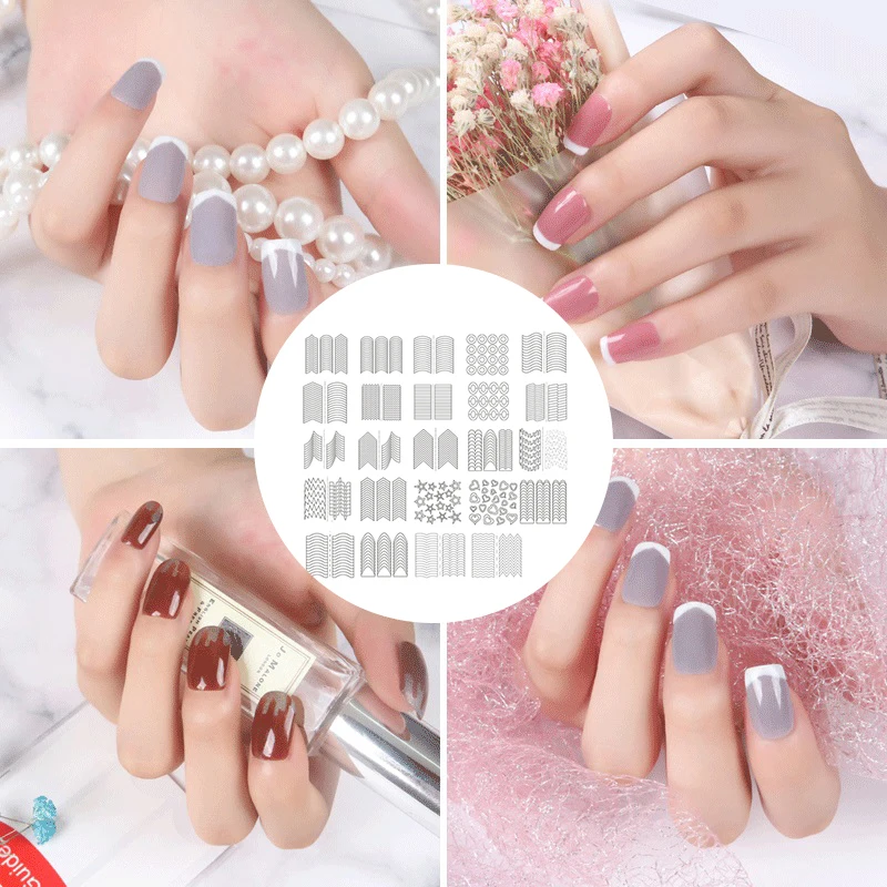 24 Sheets White French Manicure Strip Nail Art Form Fringe Tip Guides Sticker DIY Aid Line Tips Design Decal Salon Tool