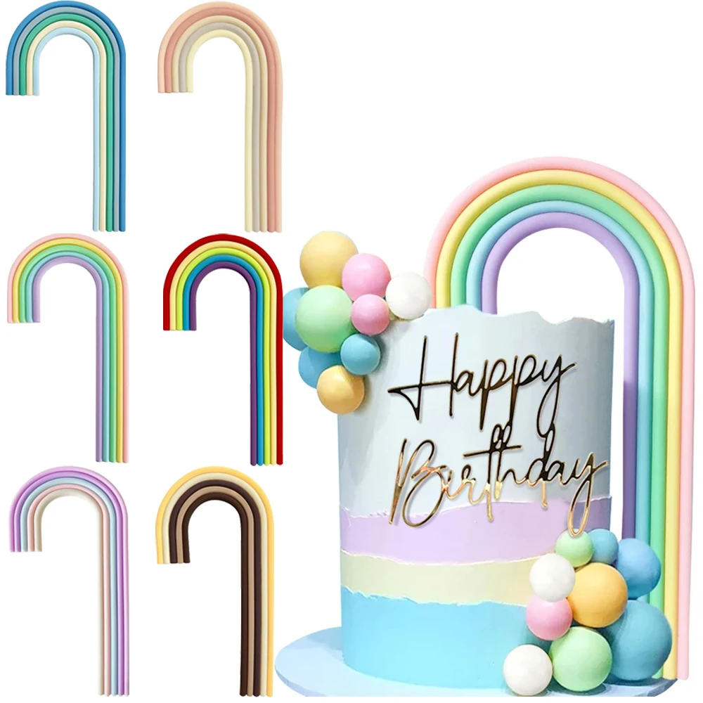 2pcs Boho Rainbow Party Happy Birthday Cake Toppers for Boho Rainbow Birthday Girls Baby Shower Birthday Party Cake Decorations