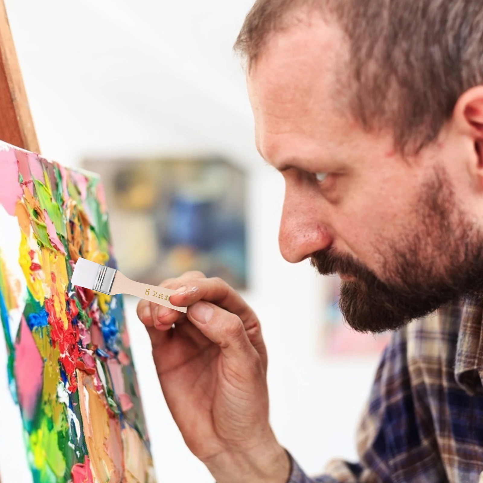 12 قطعة من فرش الرسم الزيتي المصنوعة من النايلون برأس رسم مقبض خشبي متعدد المقاسات بتفاصيل دقيقة أدوات الرسم بالألوان المائية الفنية