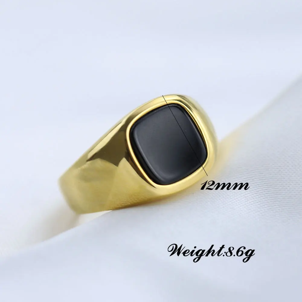 VQYSKO Men's Ring Punk Rock Smooth 316L Stainless Steel Signet Ring For Men Hip Hop Party Jewelry Wholesale Male Wedding Anel