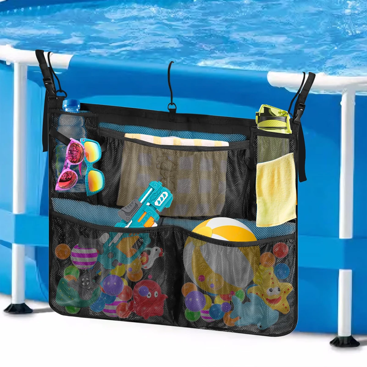

Сумка для хранения бассейна с 3-мя крючками, съемная сумка для хранения бассейна, многофункциональная сумка для хранения органайзера для садового бассейна