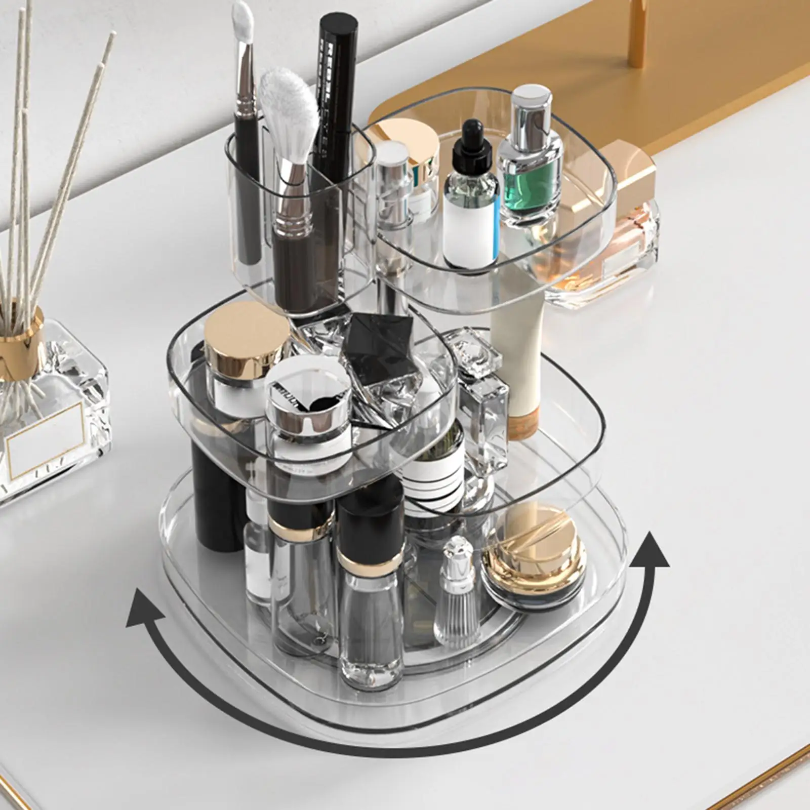 Adjustable Makeup Organizer with Rotating Feature for Brushes, Vanity, and Bedroom Storage