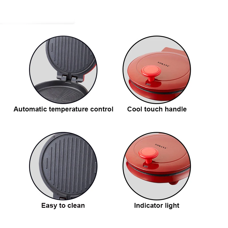 110V 또는 220V 전기 피자 메이커, 양면 가열 전기 철판, 팬케이크 메이커, 1000W