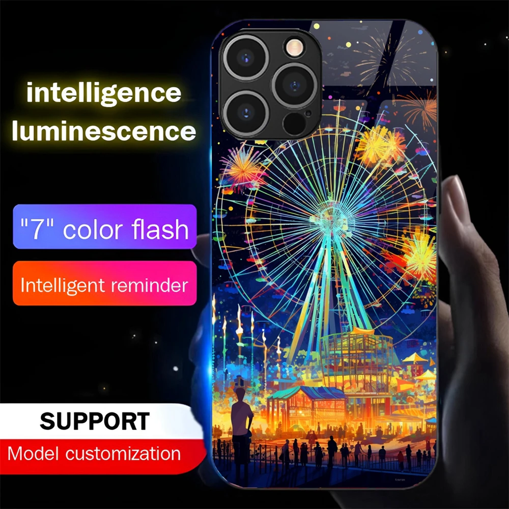 Amerikanische Sommerlandschaft Soundgesteuertes LED-Blitz-Gehäuse Leuchtende Glasabdeckung für iPhone Air 17 16 E 15 14 13 12 11 Pro Max Plus – Detail 10