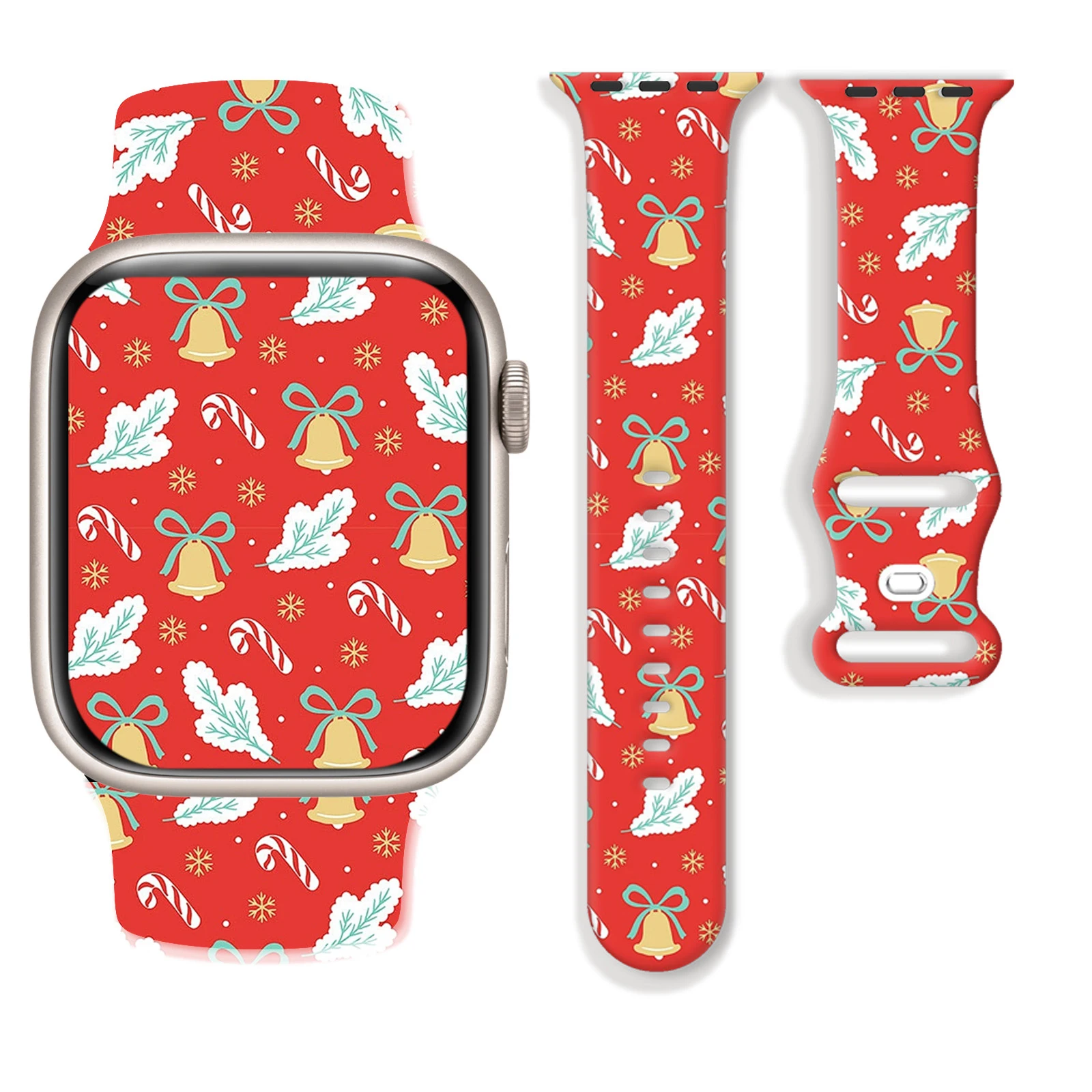

Merry Christmas print watch strap for Apple Watch 11 10 9 8Silicone Band Replaceable Bracelet for iWatch 46mm 44mm 42mmWatchband
