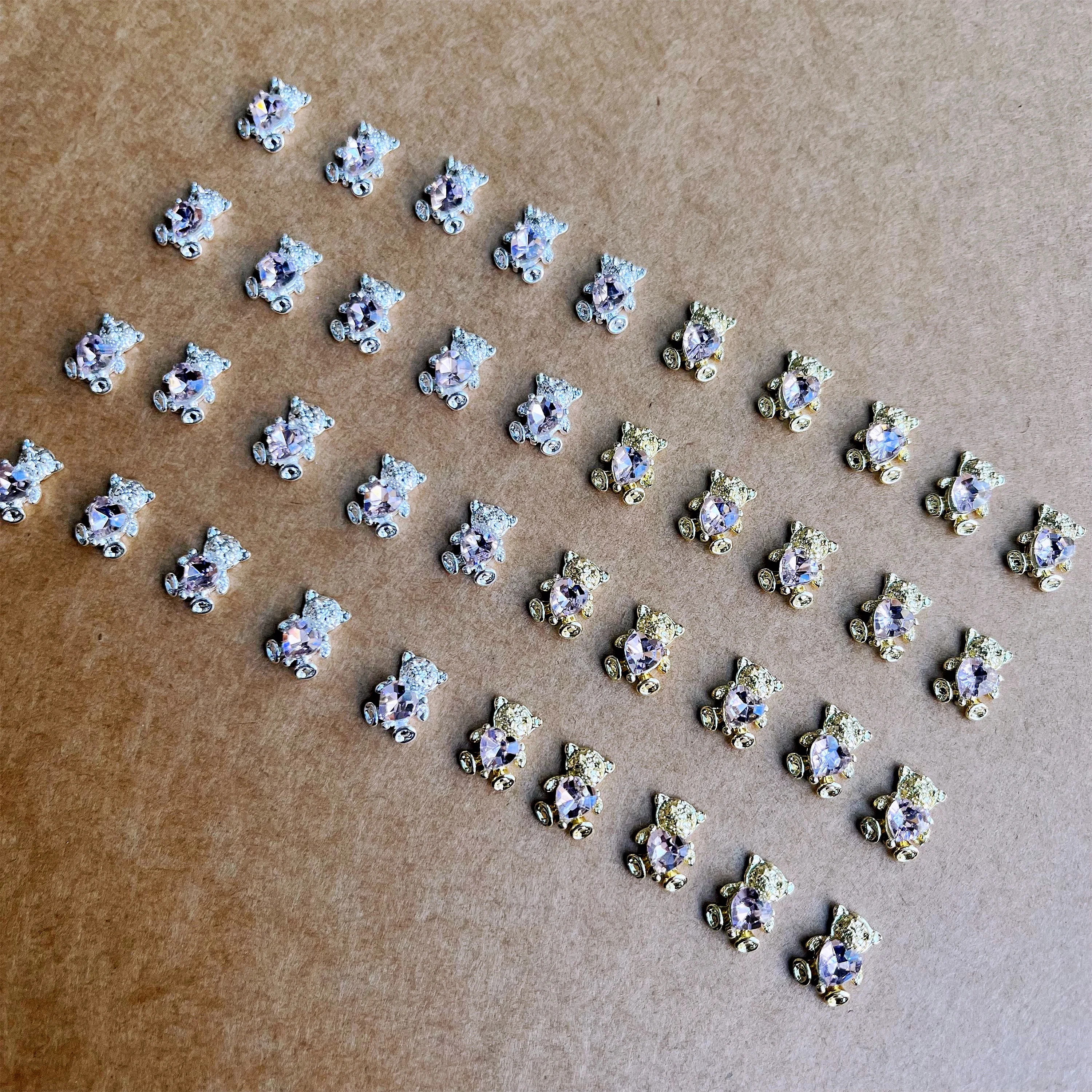 10pcs 3D Shiny Alloy Bear with Pink Heart Shaped DIY Nail Decorations Silver Bear Nail Art Rhinestones Luxury Jewelry Manicure *