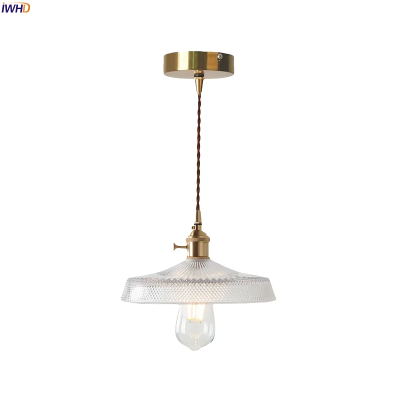

IWHD Home Decor LED Pendant Lights Bedroom Kitchen Living Dining Room Modern Nordic Copper Glass Hanging Lamp Lighting Luminaire