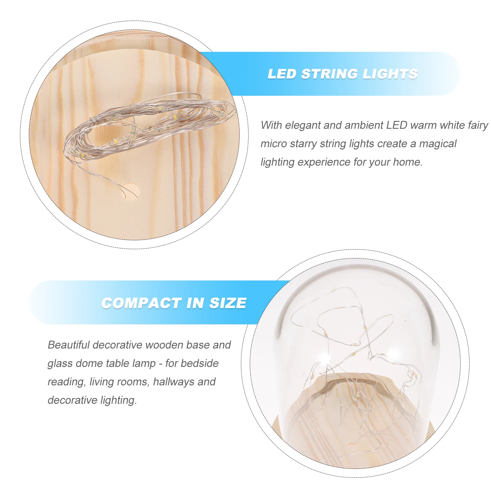 

LED Star Table Lamp Wooden Base Glass Dome Warm White Fairy String Lights Home Decoration Bedside Reading Living Room Hallway