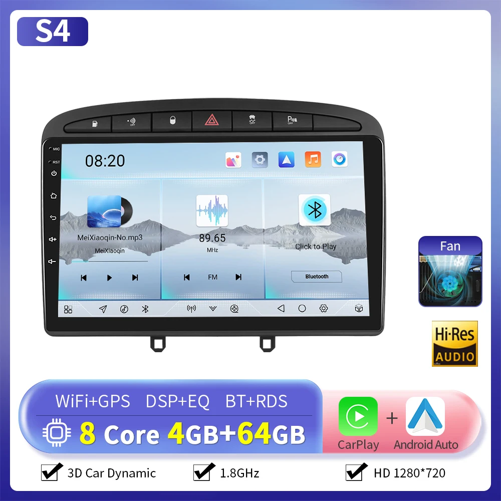 Camecho 6 + 128G Draadloze CarPlay Android Auto Radio voor Peugeot 308 408 2007 2008-2015 GPS Stereo 4G WIFI Multimedia Speler