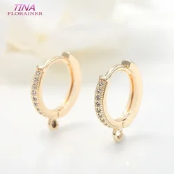 Earring Making Supplies 14k Gold Color Plated Inlaid Zircon Hoop Earrings Hooks Earring Clasps Accessories DIY Jewellery