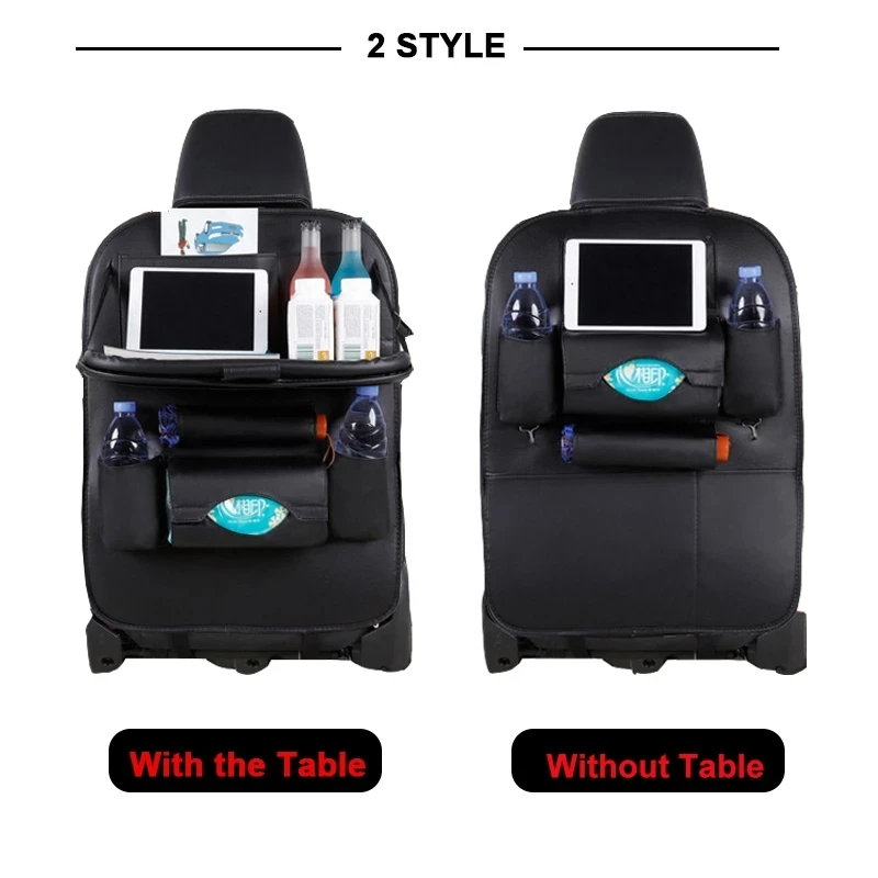 Car Seat Back Organizer Pu Leather Pad Bag Car Storage Organizer Foldable Table Tray Travel Storage Bag Auto Accessories