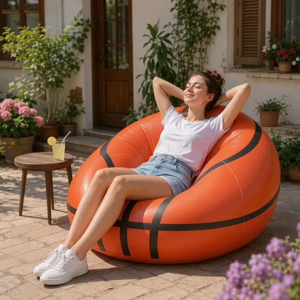 Space Saving Inflatable Basketball Bean Bag Sofa Thickened Highly Elastic Beach Inflatable Chair with Air Pump Lightweight