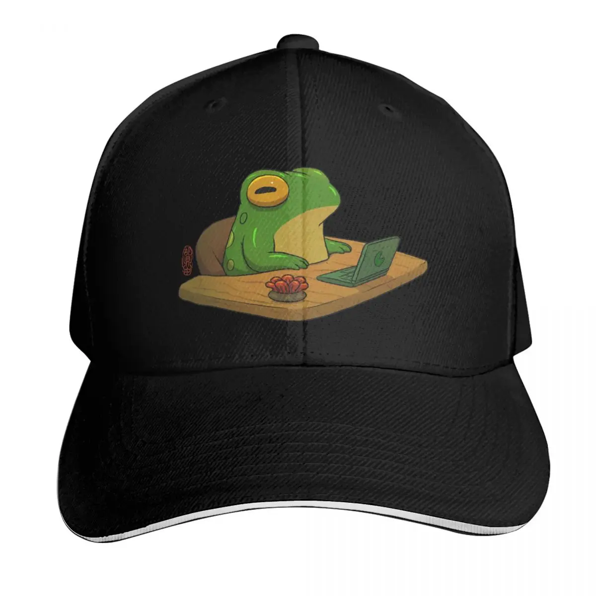 cute frog zoning out at desk work from home asian artwork Baseball Cap Men Women Casual Summer Sport Sun Cap