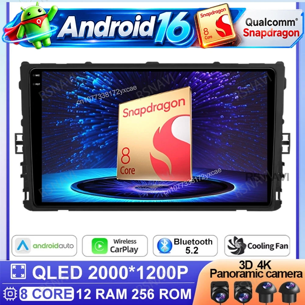 Android 16 Video Player Multimedia Car Radio For VW Volkswagen MQB Polo Plus/T-Cross/Zoals T-Kruis/T- Roc Wireless CarPlay DSP