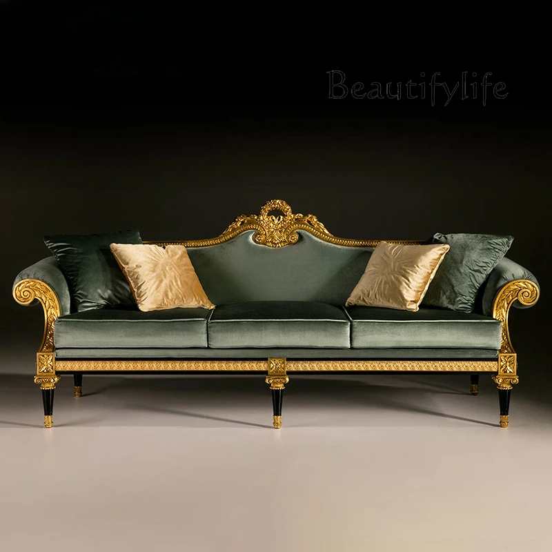 

European fabric sofa combination living room solid wood carving flower sofa French court furniture