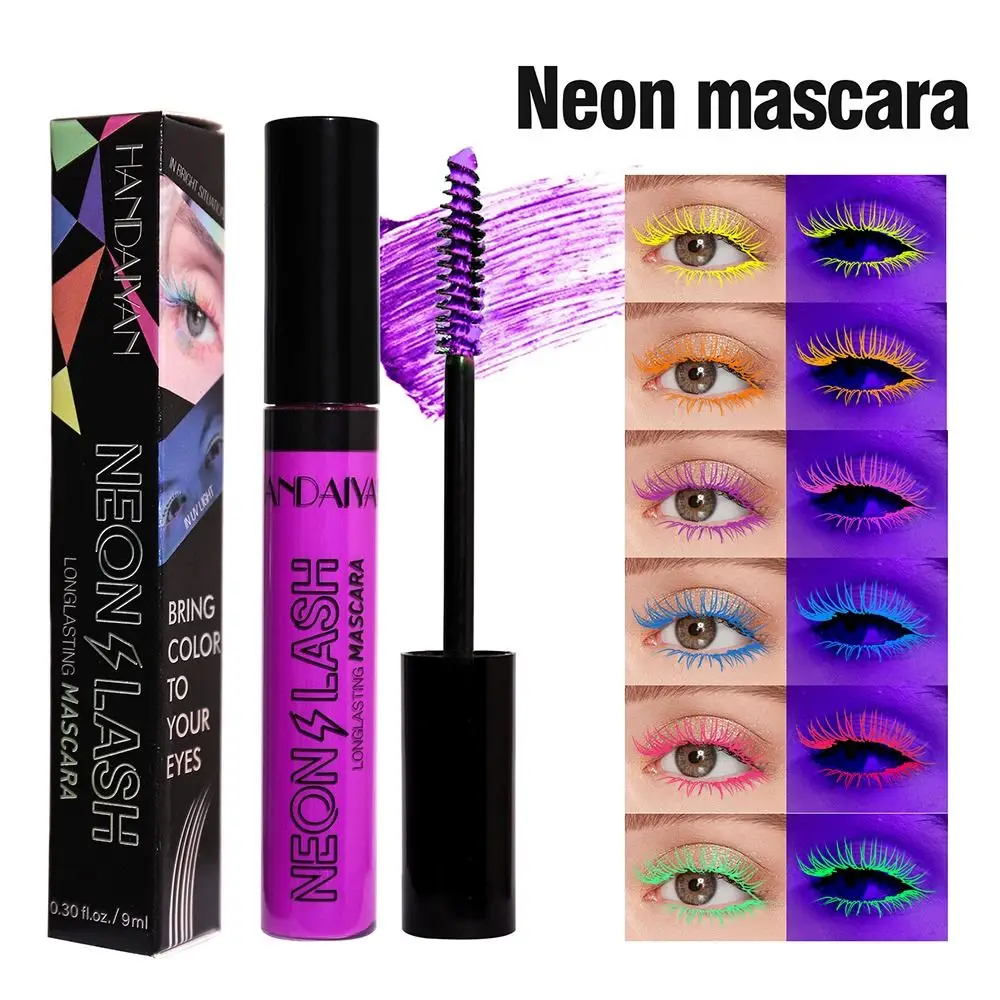 Ultrafijne Uv-Lichtgekleurde Mascara 6 Kleuren Krullen Dikke Fluorescentie Mascara Niet-Veeg Waterdichte Kleurrijke Neon Wimpers