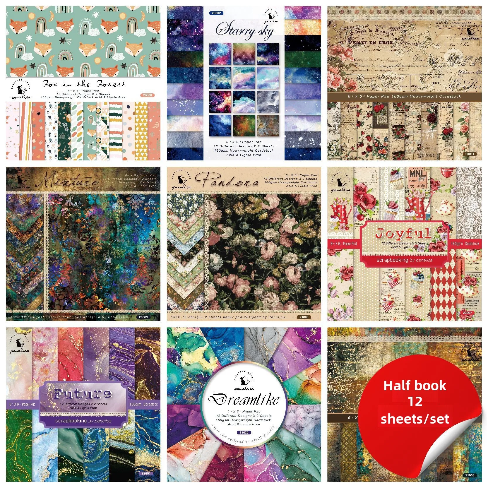 12 Scrapbooking Paper Pads Background 6-inch Pattern Paper Material for Journaling DIY Album Paper Crafts Card Making Supplies