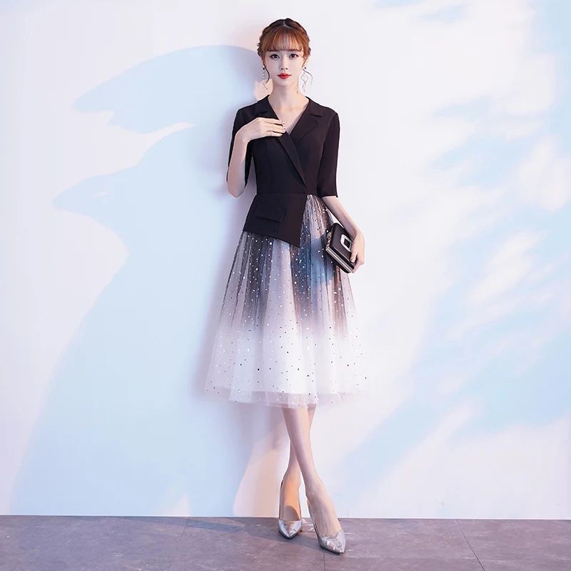 

Вечернее платье Ele Bla для женщин: сценический костюм с V-образным вырезом, средней длины, приталенный, с рукавом до локтя