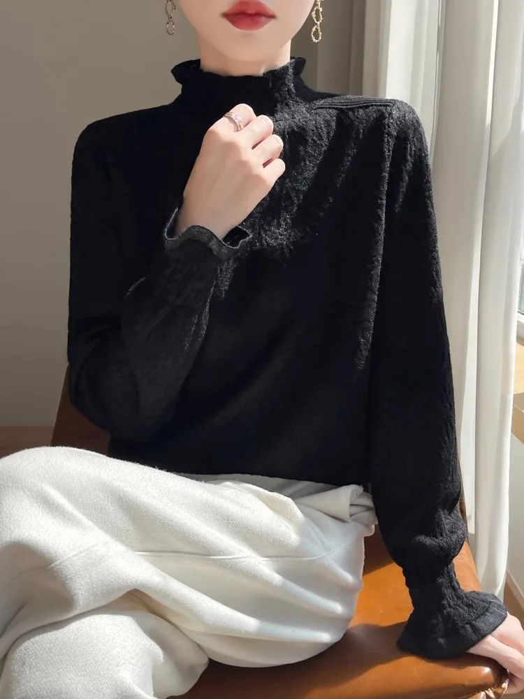 Faionable Strickpullover Damen f High Collar Base irt Oberbekleidung Le Design Warm Thermal Regular Sve Long