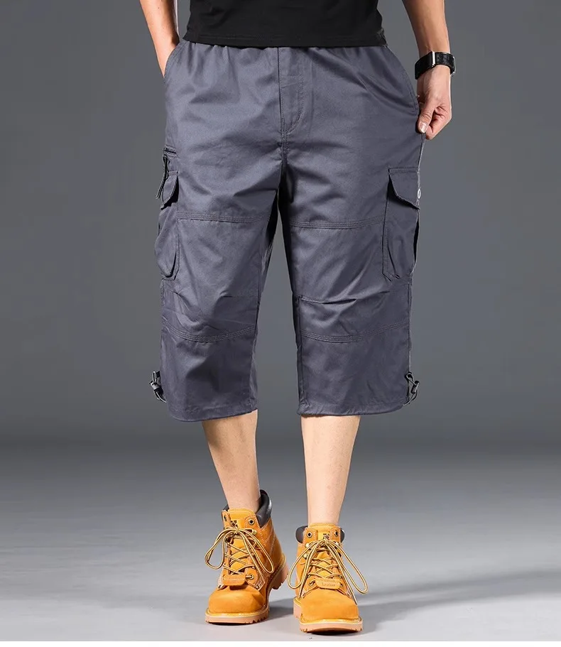 Sommer Herren Cargo-Shorts Lose Lässige Knielange Hosen Elastischer Bund Übergröße Outdoor Jogging Taktische Capri-Hosen – Detail 21