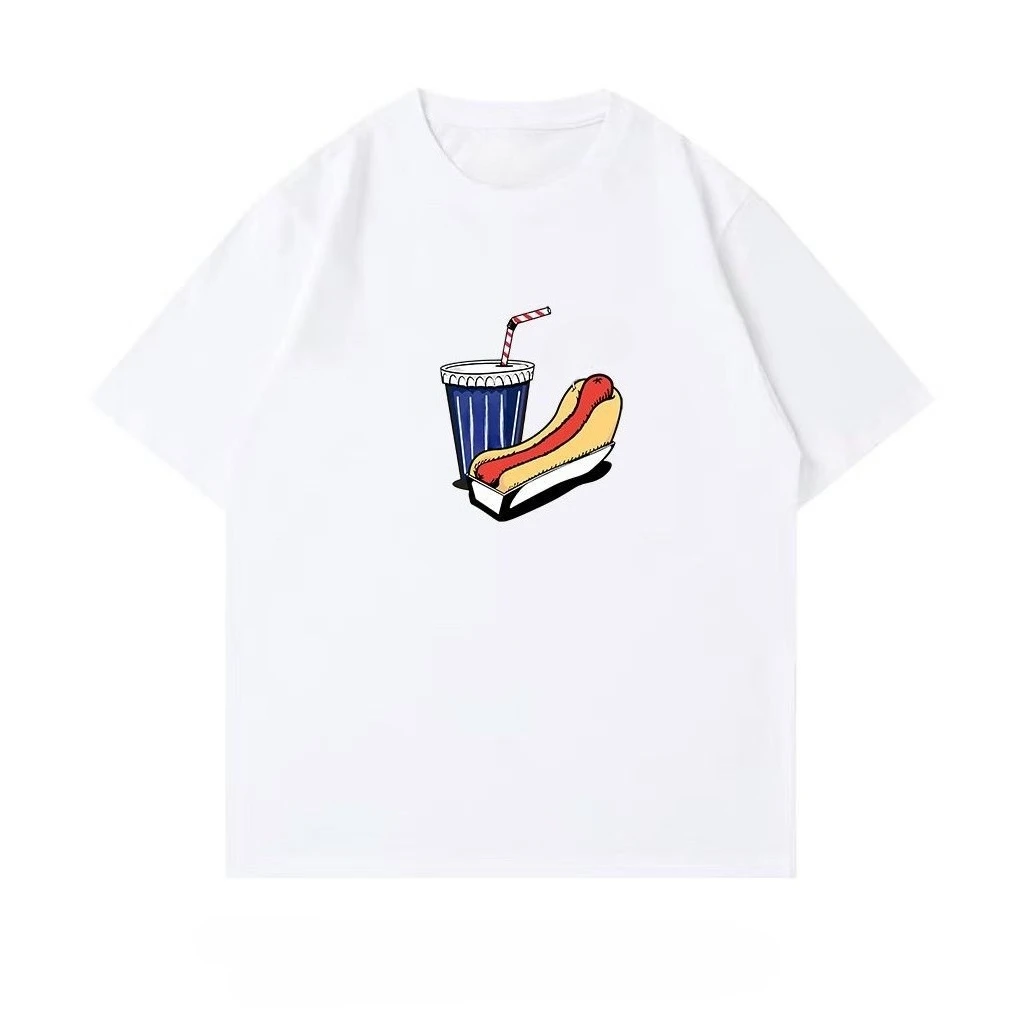 T-shirt D'été À Col Rond De Style Hong Kong En Coton Imprimé Manches Courtes Polyvalentes Quotidiennes Amples Pour Hommes Et Fe