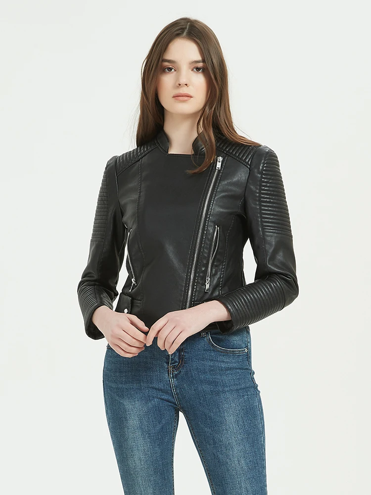 New Fashion Women Soft Motorcycle Faux Leather Jackets Ladies Long Sleeve Autumn Winter Biker Streetwear Black Basic Coat Brand