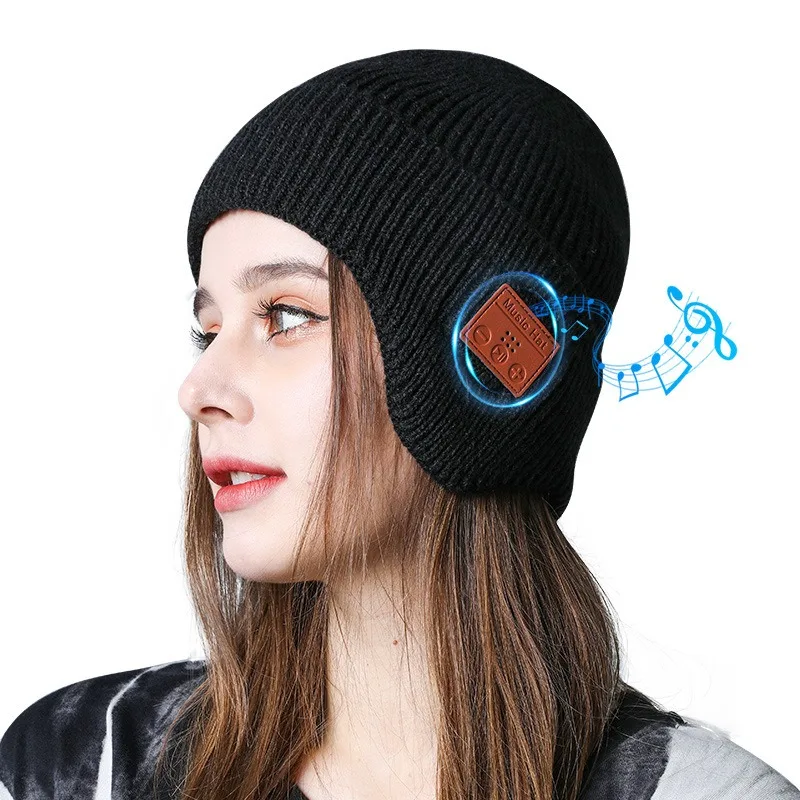 

Wireless hat Bluetooth 5.0 Outdoor winter Warm Music cap ear muffs Headset Handsfree Rechargeable Earphone Men Women knitted hat