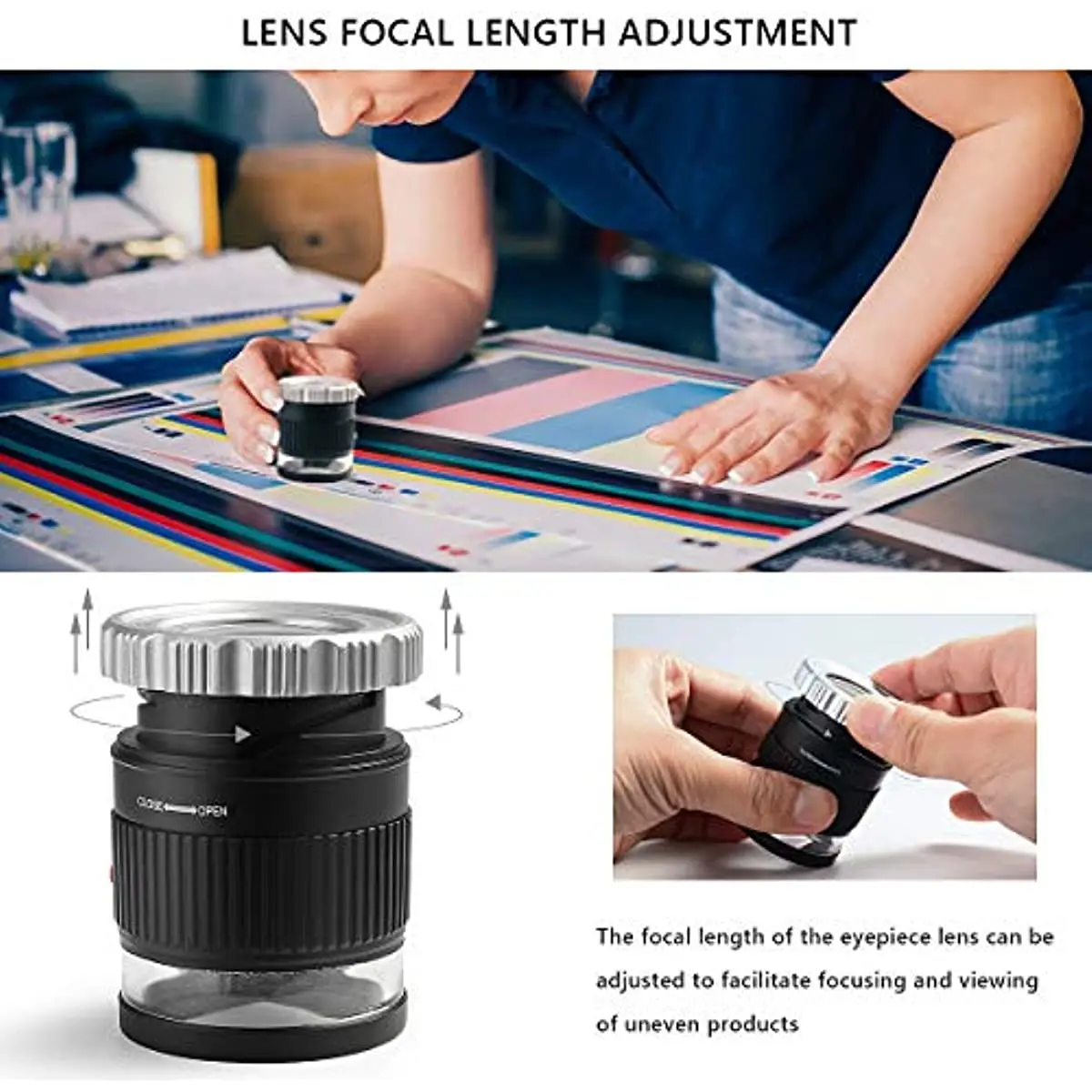 30X Cylindrical Scale Magnifying Glass Adjustable Optical Glass Magnifier Focal Jewelry Loupe LED UV Light Magnifier Lupe