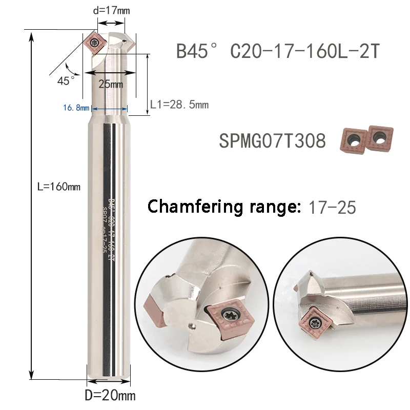 LIHAOPING 45 Degree Chamfering Tools B45 TFD45 C16-16-110 C12-8-120 CNC Lathe Milling Cutter End Mill Holder Inserts SCMT09 SPMG